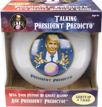 Talking President Predicto crystal ball in its retail box